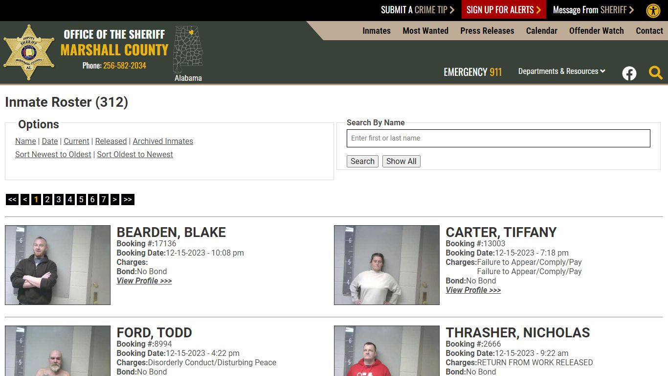 Inmate Roster (321) - Marshall County Sheriff's Office